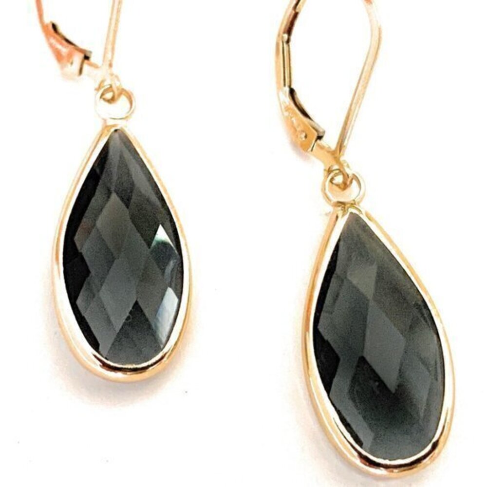 Smoky Gray Glass Dangle Earrings 14k Gold Filled Leverbacks Handmade in USA